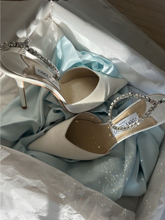 Jimmy Choo Shoes - Jimmy Choo Wedding Heels Saeda 100 Ivory Crystal-Ankle Pointed Toe Stiletto Heel